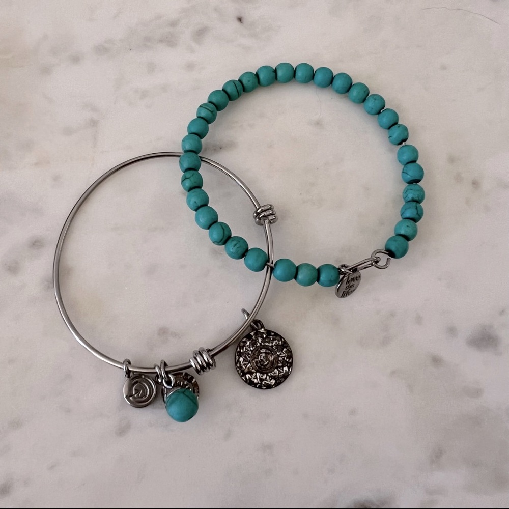 Set of turquoise and silver womens bracelets